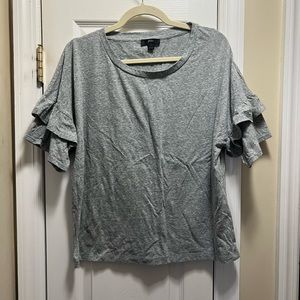 J Crew Grey Ruffle Sleeve T-Shirt Large